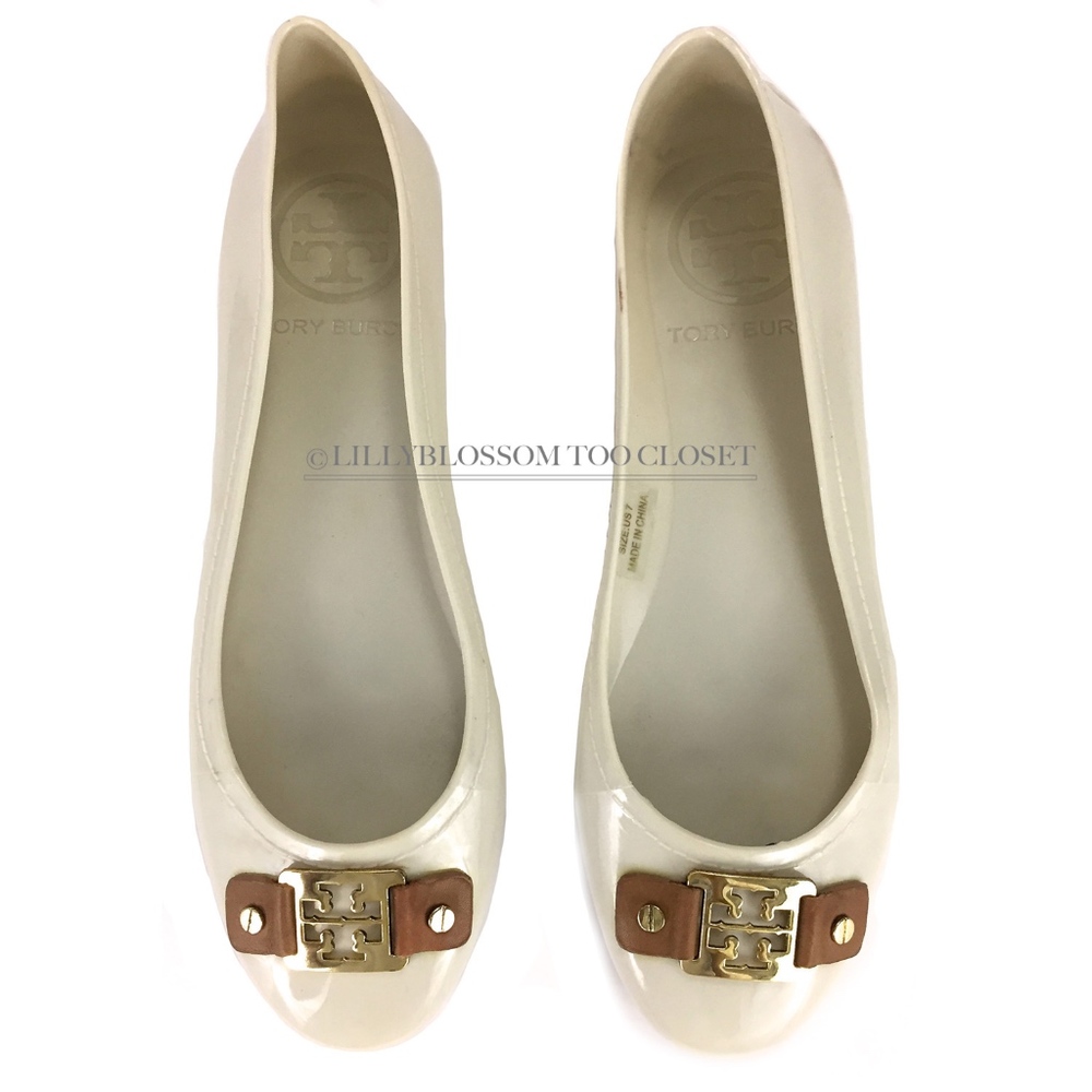 Tory Burch White Jelly Gold Ballet Flats